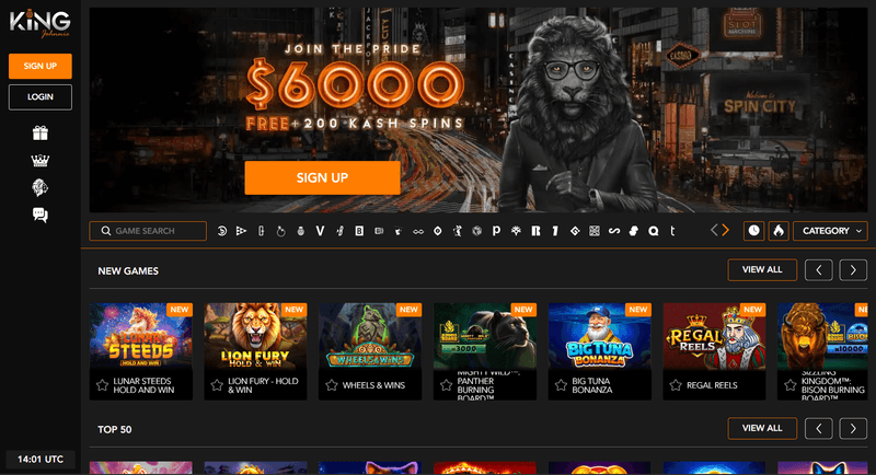 King Johnnie Casino homepage with pokies games